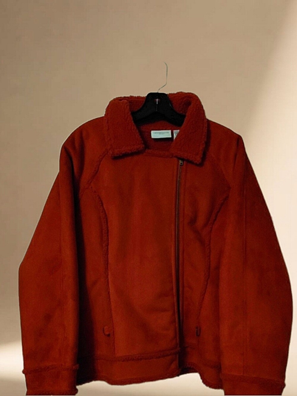 Womens LP Jacket Liz Claiborne Red Sherpa Lining, Trim, & Collar SOFT Warm